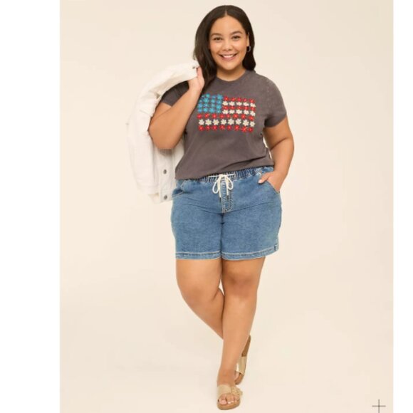 Lane Bryant Womens Tee Plus Size 26 / 28 Floral Flag Embroidery Grey T-shirt - Picture 2 of 9